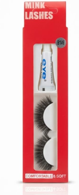 1 Pair Handmade Natural Soft False Eyelashes Fake Eye Lash Glue Included | Long-lasting | Voluminous Eyelashes | Dramatic Lash Look | Easy Application (1 Pair Eyelash + Glue)-B148
