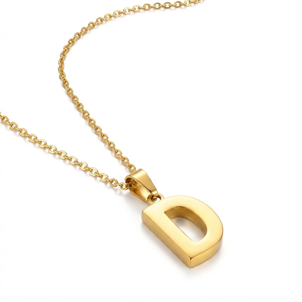 Gold Letter 'D' Necklace for Women 18K Gold Plated | 3D Dainty Letter Pendant | Soft Personalized & Trendy Jewelry | Perfect Birthday Gift | Stainless Steel | Rust and Fade Resistant
