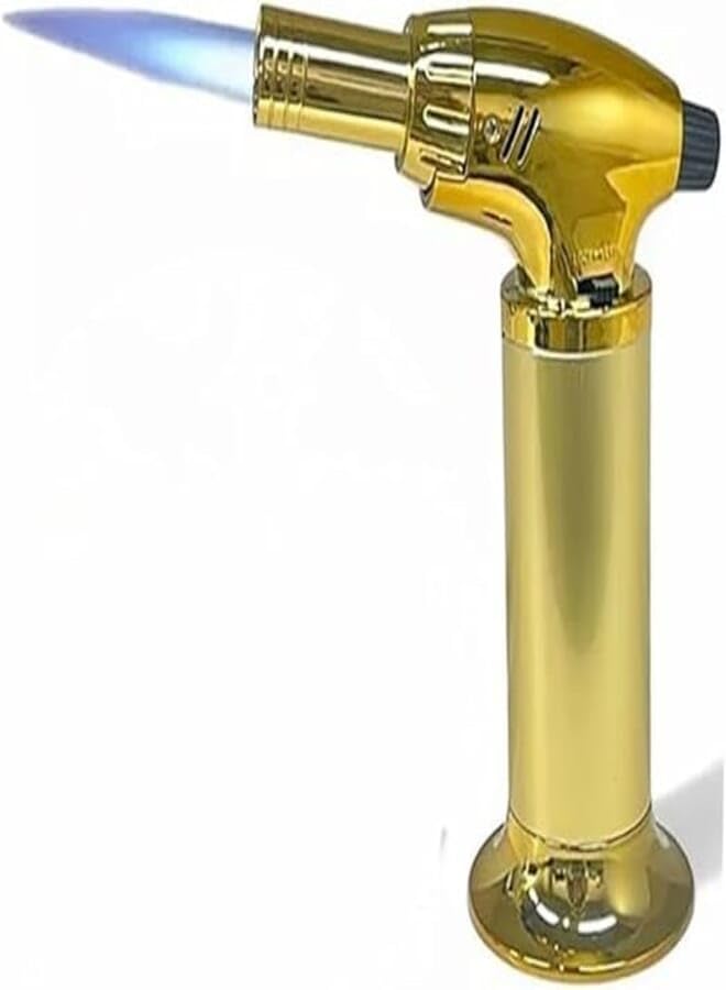 Chef's Professional Culinary Kitchen Blow Torch Gold Color Jet Flame Butane Lighter With Safety Lock Refillable Gas Torch Adjustable Flame For Cooking Food BBQ Meat Dessert Grilling Campfire Use