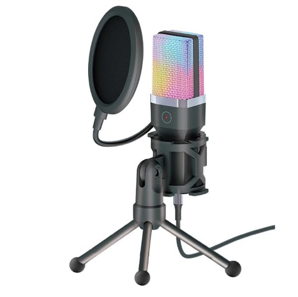 Yannmai X1R USB Wired Microphone RGB Gaming Mic with Tripod Intelligent Noise Cancelling Centripetal Directional Pickup Condenser E-sports Microphone