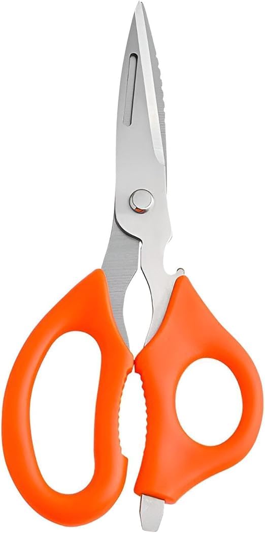 Multifunctional Kitchen Scissors Stainless Steel Ergonomic Orange Handle 22cm for Meat Fish Herbs