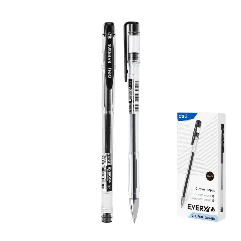 Deli Eg82-Bk EveryU Transparent Gel Pen, 0.7 mm Tip Size, Black