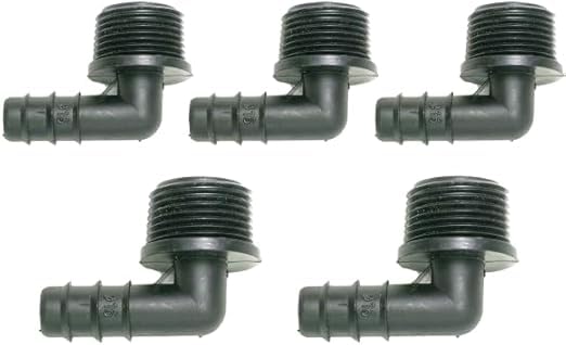 MySouqEg | 5 Pcs Irrigation Male Elbow Fitting,Select 16mm to 3/4" Or to 1/2" Thread, 90 Degree Angle Connector for Garden Watering Systems, Aquariums, and Drip Irrigation. (16mm To 1/2" Bsp)
