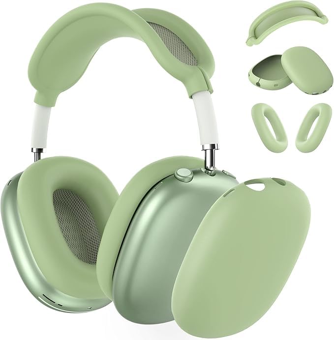 Silicone Case Cover for AirPods Max Headphones,Ear Pad Case Cover/Ear Cups Cover/Headband Cover for AirPods Max(2026/2024/2020)(USB-C/Lightning),Silicone Accessories for AirPod Max 2, (Light Green)