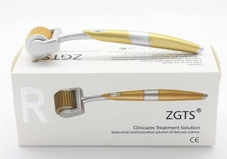 ZGTS Derma Roller, Professional Skincare Tool with Protective Cover, Titanium Micro Needles, Gold and Silver