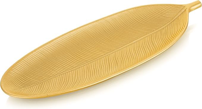 Wooden Leaf Decorative Tray – Elegant Serving Plate for Snacks, Candies, Nuts – Jewelry Organizer and Keys – Eye-catching Art for Table & Home Decor – Perfect Gift for All Occasions (Gold))