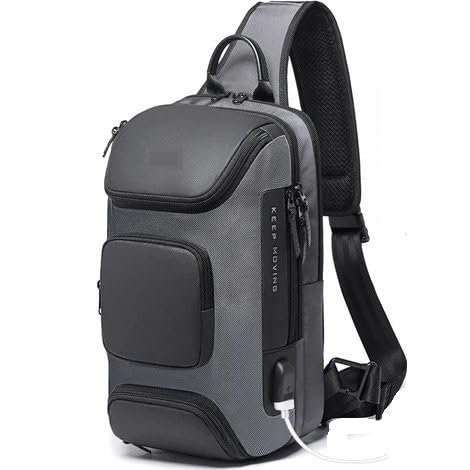 Sports Crossbody Shoulder Bag - Fits Small Laptop 13 Inch - Unisex Adult Leather & WaterProof Fabric - Grey