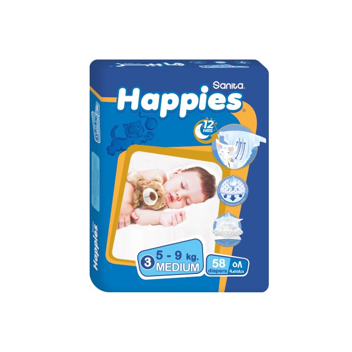 Happies Baby Diapers stretch Medium (size 3) 58 diapers