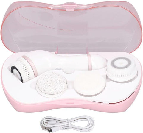 Rechargeable Facial Cleansing Roller Brush Set with 4 Exfoliating Brush Heads