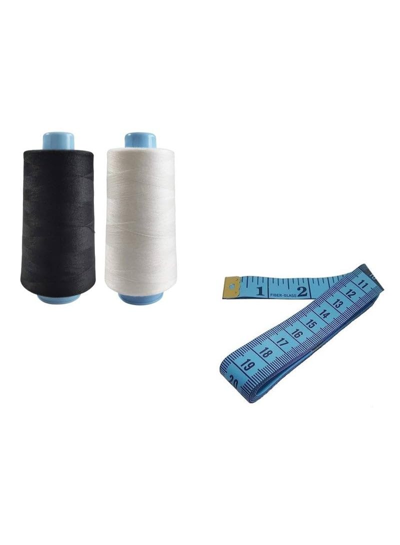Soft Premium Sewing Thread Set, Black and White Spools with 150cm Measuring Tape, Professional Tailor Ruler