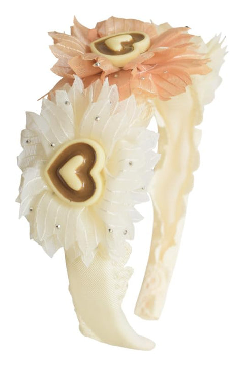 Daphne Plastic Hairband With Three Flower Design For Girls - Off White