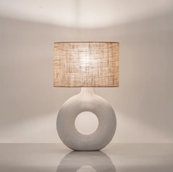 Y-Lights Boho Table Lamp – Handcrafted Pottery Base with Burlap Shade, Modern Accent Lighting YL-T-556