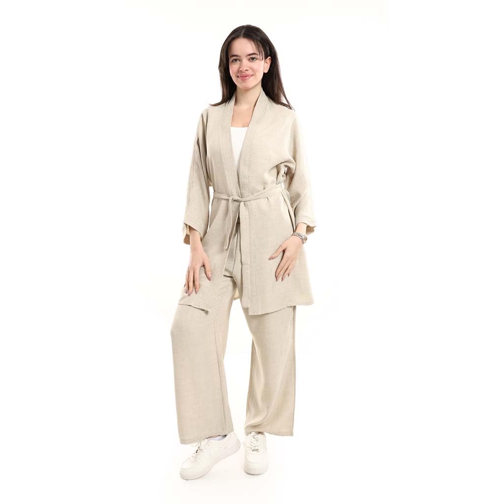 Red Circle Womens Open Front Belted Tunic With Matching Flowy Trousers
