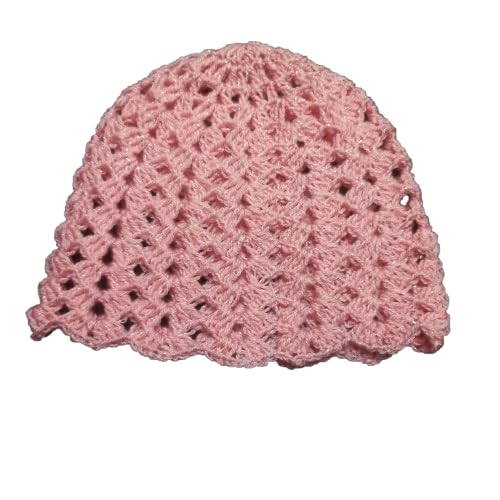 WOMEN HANDMADE CROCHET BEANIE (GLITTER) TROPICAL PEACH