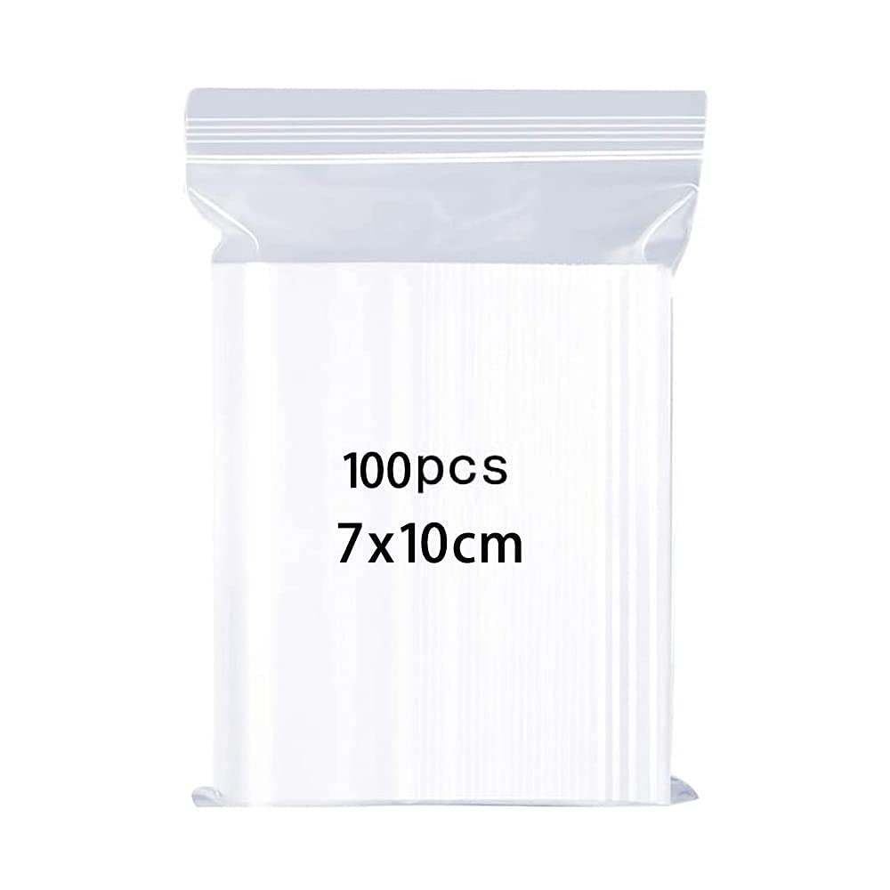 Volsha 100 Grip Seal Bags, Small Clear Plastic Bags, Resealable Storage Pouches, Poly Zip Lock Bags, Perfect for Kitchen Storage, Jewellery, Diamond Painting, Small Cookies and Sweets (7x10cm), white