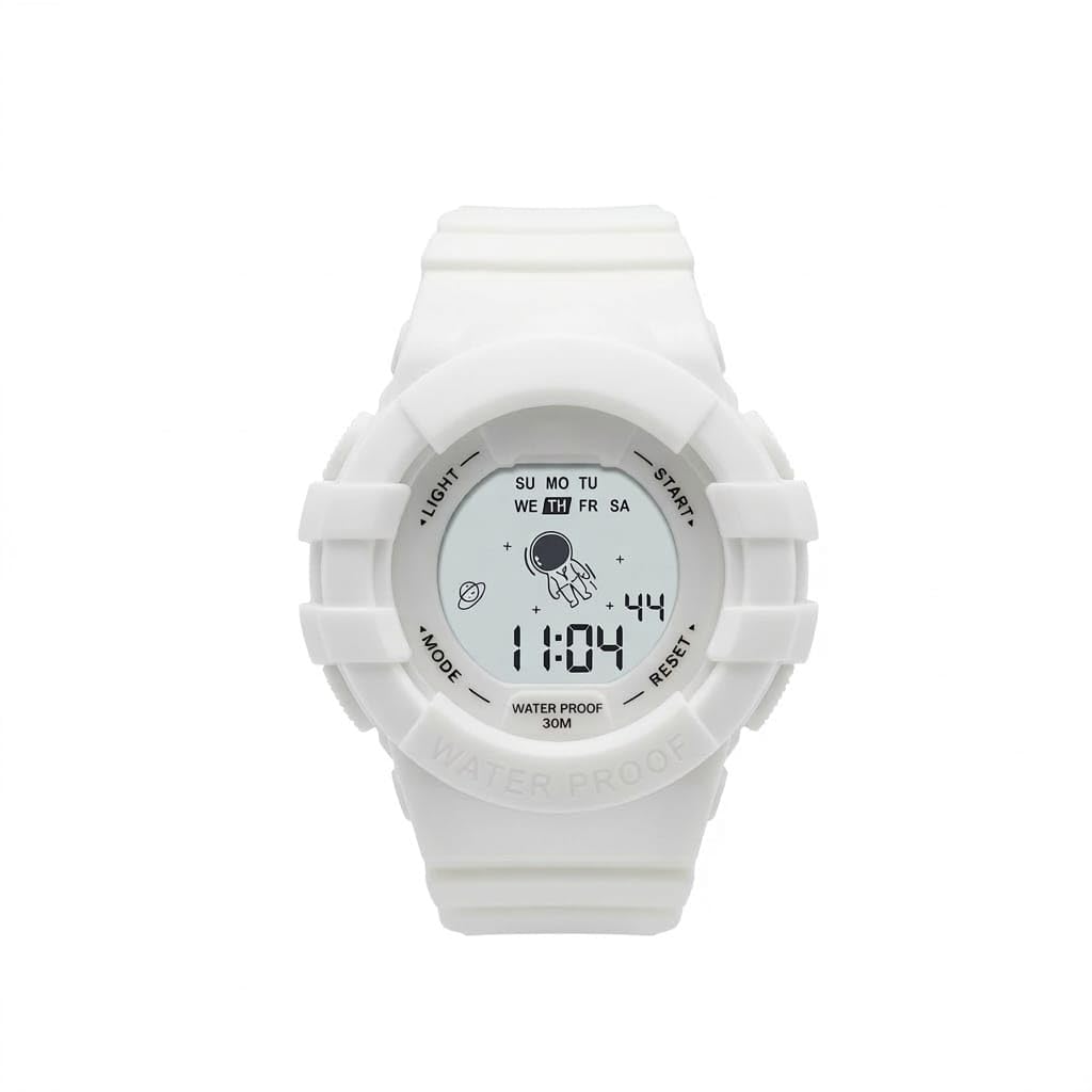 Astronaut Digital Waterproof Sports Watch (30M) - LED Light, Alarm, Stopwatch - Unisex and Kids - Original Box and Catalog White