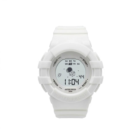 Astronaut Digital Waterproof Sports Watch (30M) - LED Light, Alarm, Stopwatch - Unisex and Kids - Original Box and Catalog White