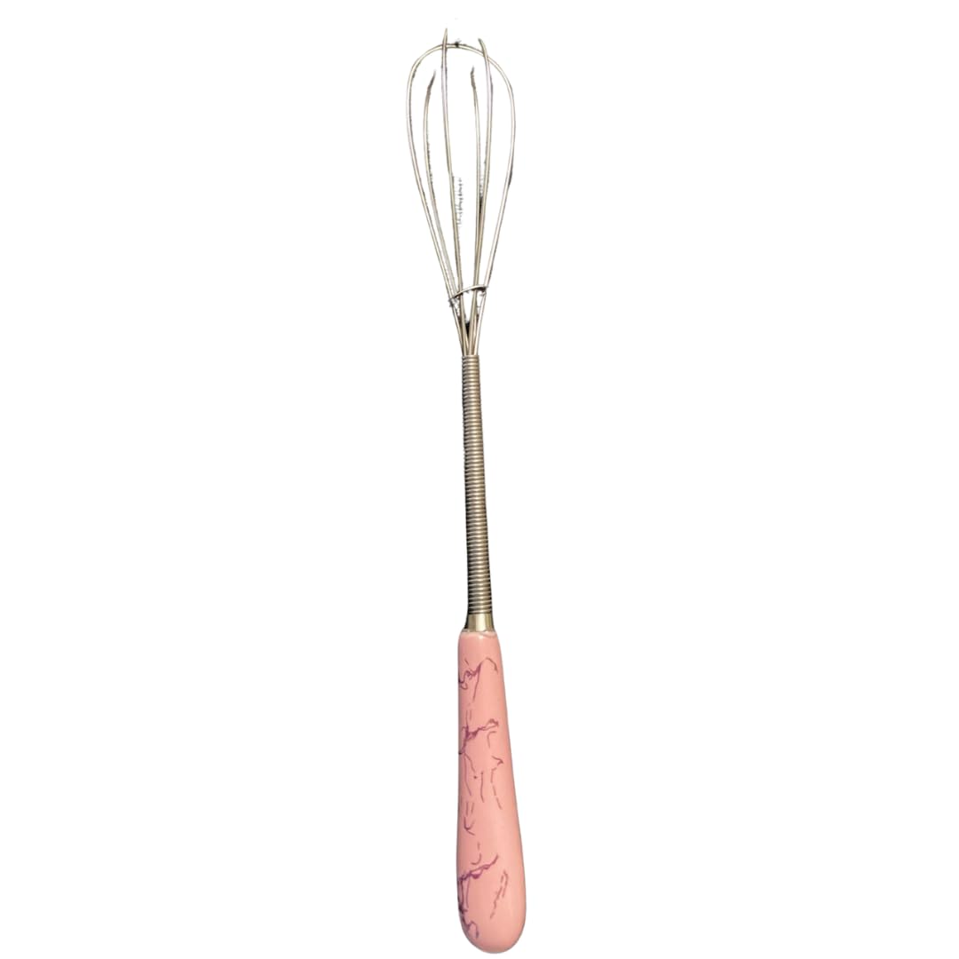 Whisk Mini Egg Beater, Small Hand Whisk for Coffee, Milk Frother, Mini Balloon Whisk for Baking, Wire Whip Metal Egg Tool for Blending, Mixing, and Frothing, Durable Kitchen Utensil (Pink)
