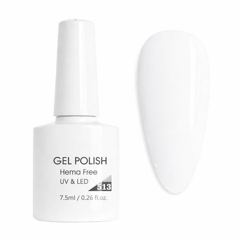 Soft Snow White Gel Nail Polisha, Pure Creamy White Soak Off UV LED Gel, Smooth High Coverage Formula, Long Lasting Glossy Manicure for Salon & Home Use 7.5ml (Shade 513)