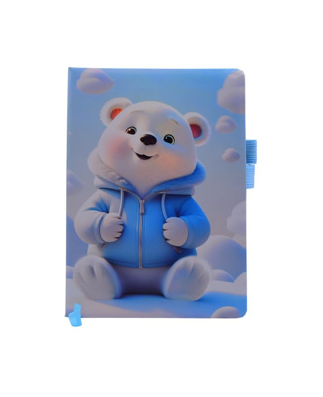Generic Polar Bear Lined Planner, Blue, Soft Padded Cover, A5 Notebook with Ribbon Bookmarks, 250g