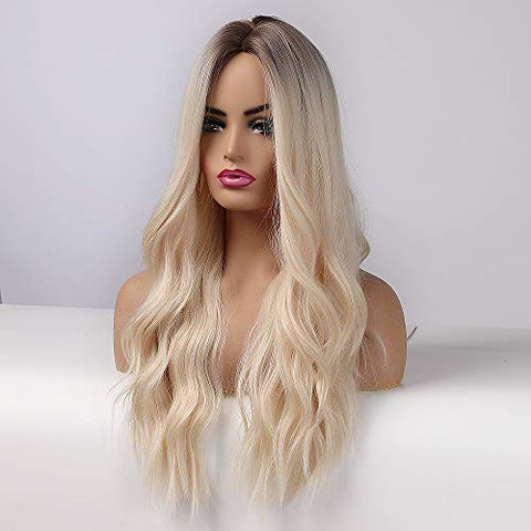 ECIF Omber Brown Wig Medium Parting Long Curly Women Wigs 24 Inches Wigs For Women Natural Looking Synthetic Wigs…