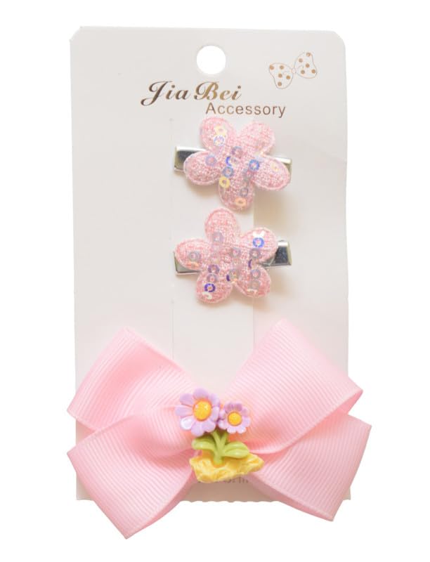 Daphne Accessory Pack Of Flower Hair Clip For Girls, 3 Pieces - Baby Pink