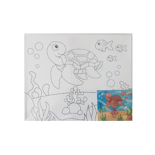 Keep Smiling Turtle Canvas Drawing Board, 25 cm x 20 cm Size, Multicolor