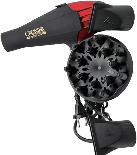 Hair Dryer CR-6600 2500WATT 2500 Watt for Professional Use and Salons with Shock Resistant Body (Red in Black)