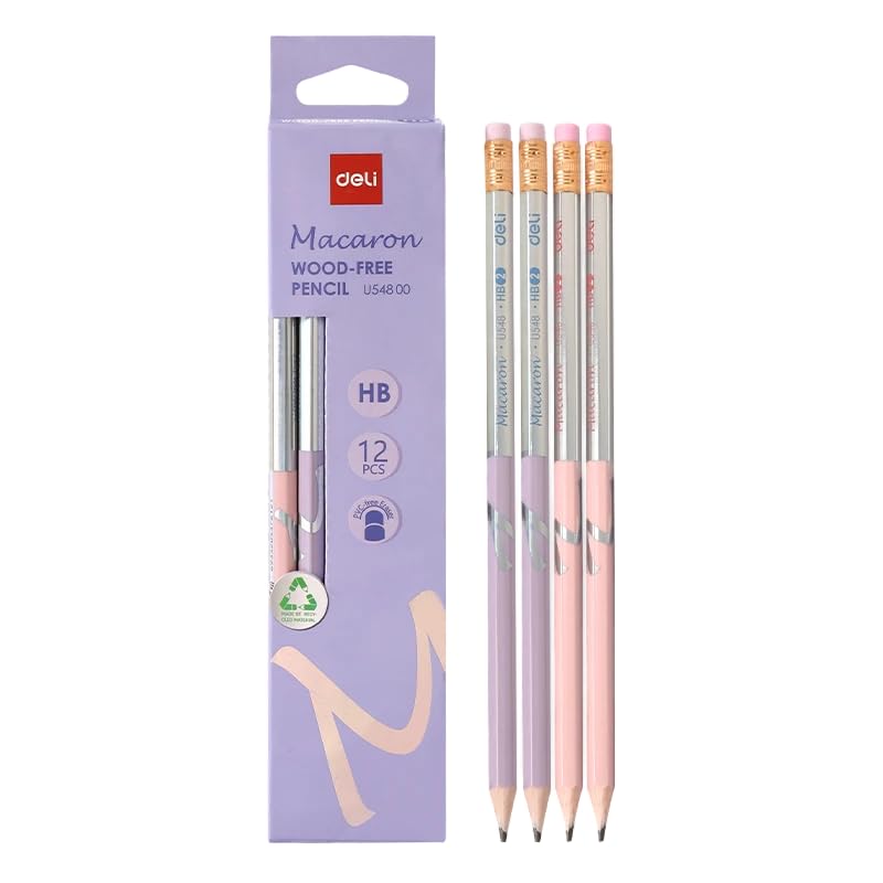 Deli EU54800 Hexagonal Barrel Macaron Pattern Graphite HB Pencil with Eraser, Assorted