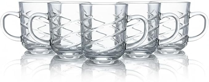 Volora Clear Glass Tea Coffee Cups with Handle, Elegant Spiral Design, Set of 3