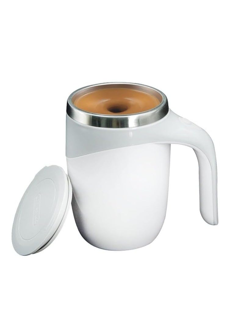 Plan A Self Stirring Coffee Cup Rechargeable Stainless Steel 380ml with Lid, Automatic Magnetic Mix for Milkshake, Coffee, Hot Chocolate (Beige)