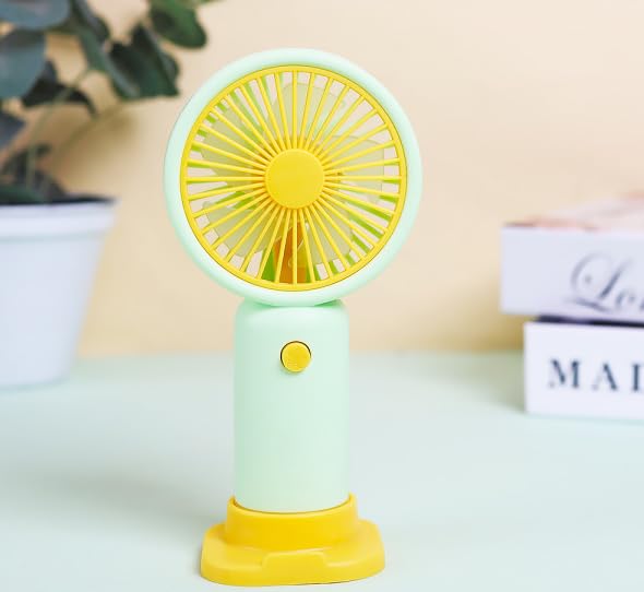 Dollar for Improt Portable Mini Fan with Stand, 16 cm, USB Rechargeable, 250mAh Battery, One Speed Setting, Pastel Colours (Green)