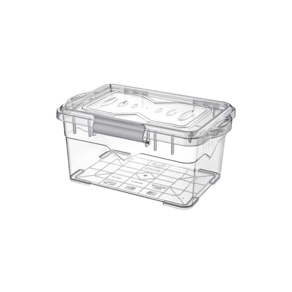 Reusable Container Box, BPA-Free Food Storage Container, Airtight Seal Lid & Clips, Dishwasher & Freezer Safe, Transparent/Grey. (5 Liter)
