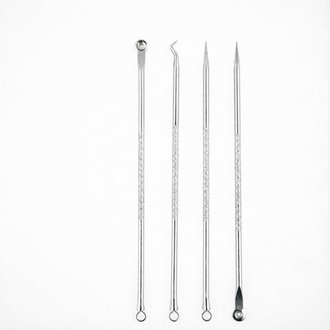 Blackhead Remover - Professional Stainless Steel Acne Extractor Tool Kit with 4 Precision Needles for Safe Pore Cleaning and Facial Skin Care Treatment at Home or Salon Use Today (4Pcs Silver)
