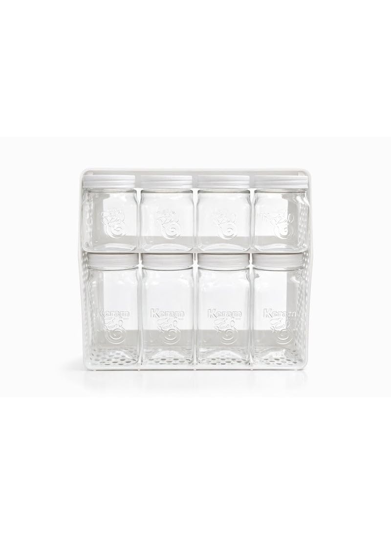 8-Piece Clear Spice and Herb Jar Set with Lids and 2-Tier Organizer Stand Rack - Multicolor