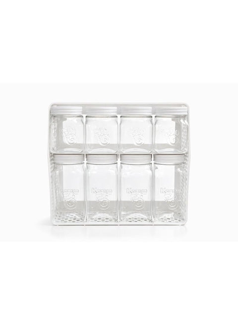 8-Piece Clear Spice and Herb Jar Set with Lids and 2-Tier Organizer Stand Rack - Multicolor