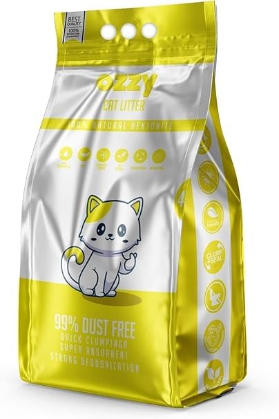 OZZYCat Litter – Egyptian 100% Natural Bentonite – 99% Dust Free – Quick Clumping – Super Absorbent – Easy to Scoop – 5L (5L, Lemon)