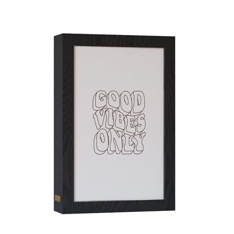 ART MOOD HOME Natural Wood 2 In 1 Photo Lighting Frame - Good Vibes Only 20Cm X 15Cm Black Frame