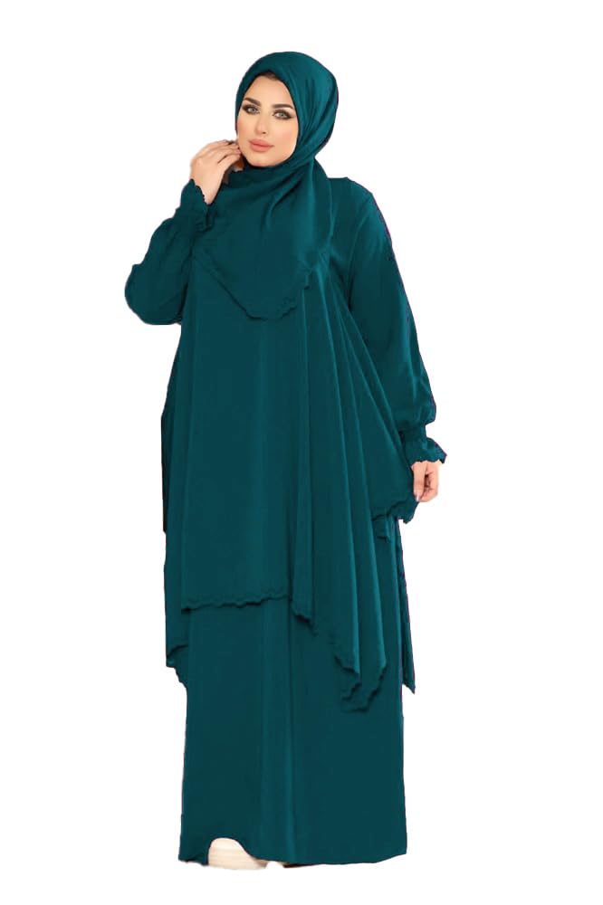 MISK Abaya 4 Piece Blouse and Veil for Women One Size, Brown GS-7068