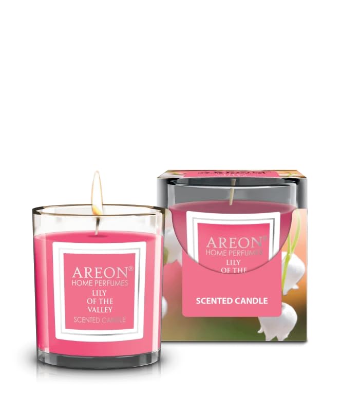 Areon Home Perfumes Scented Candle Lily of the Valley 120gm, Long-Lasting Fragrance for Home Relaxation, Premium Wax Burner for Living Rooms and Bedrooms