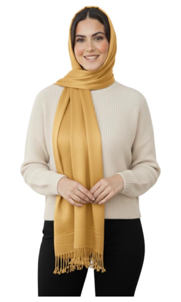"Plain Cashmere Shawl Scarf with Fringes – Soft & Lightweight, Versatile Neck & Shoulder Wrap, Elegant Winter & All-Season Accessory, Perfect Gift, 165cm"