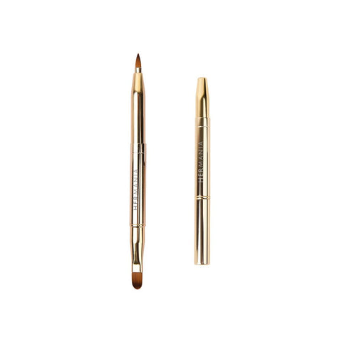 Hermania Dual End Retractable Lip Brush, Gold Metal, Professional Makeup Tool with Protective Cap, Synthetic Bristles, Portable, Two Different Head Sizes for Precise Application (Gold)