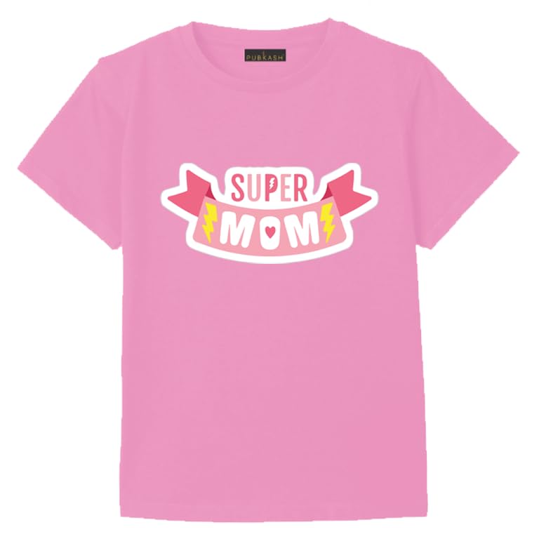 cotton Pink T-Shirt, Short Sleeves, super mom word, Cotton, Size (L)