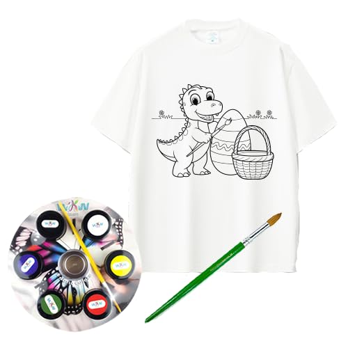 Happy Easter White T-Shirt Colour-In with Fabric Paints and Brush, Easter Size (L)..'