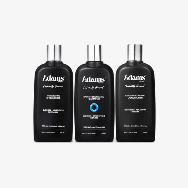 Adams Hair Strengthening Shampoo, Conditioner, Invigorating Shower Gel, 250ml, 3 Piece Set