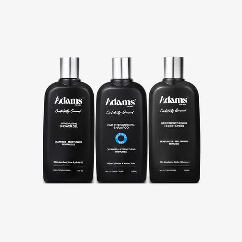 Adams Hair Strengthening Shampoo, Conditioner, Invigorating Shower Gel, 250ml, 3 Piece Set