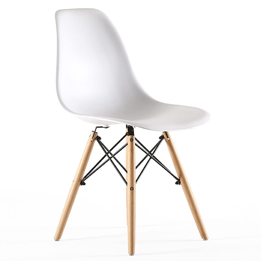 MUMOO BEAR Modern Dining Side Chair, Simple Office and Lounge Shell Chair, Eames Style With Wood Legs and Plastic Seat for Kitchen, Bedroom, Living Room (S-Chair)
