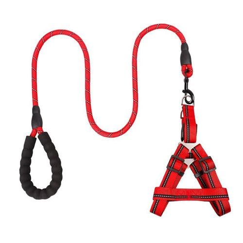 Dog Harness with Leash Red (M)