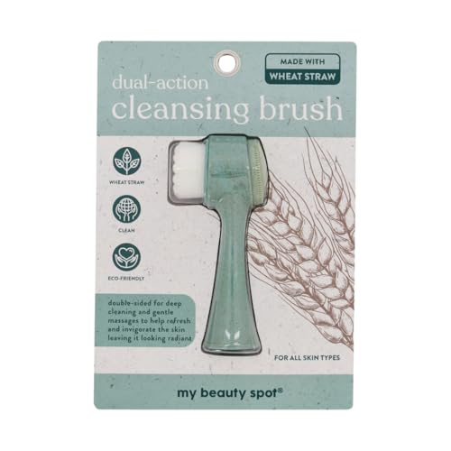 Dual Action Cleansing Brush, Soft Bristles with Silicone Massager, Manual Face Exfoliator, Silicone and Plastic, Green