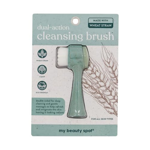 Dual Action Cleansing Brush, Soft Bristles with Silicone Massager, Manual Face Exfoliator, Silicone and Plastic, Green